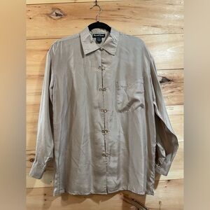 Daniel Caron Vintage Silk-Sleeve Button Down Top in Champagne Size S